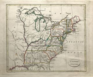 Antique Map Of United States East Coast By J C Russell C1798 Engraved