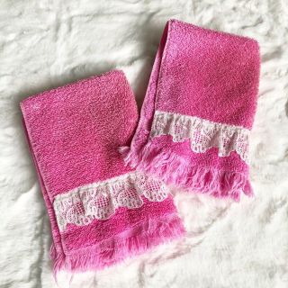 Vintage Pink Hand Towels Set Of 2 Lace Lady Pepperell 100 Cotton Made In Usa
