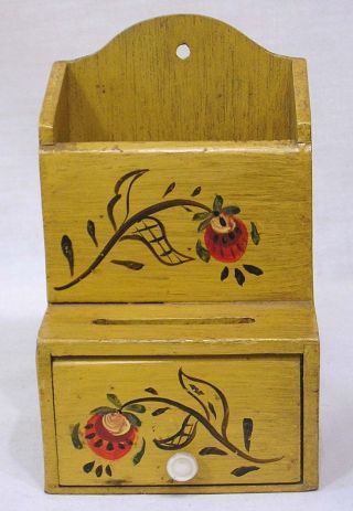Vintage Lancaster County Wood Wall Match Holder Floral Painted Door And Slot 40s