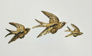3 Vintage C&a Brass Made In England Sparrow Birds Wall Ornaments Nursey Wall Art