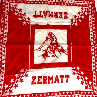 Vintage Zermatt Switzerland Ski Resort Handkerchief Red Alps Star Scarf Souvenir
