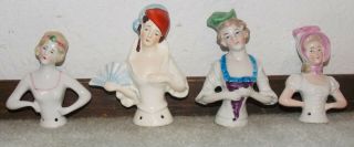 4 Antique Porcelain Pin Cushion Half Dolls3: - 3 1/2 "