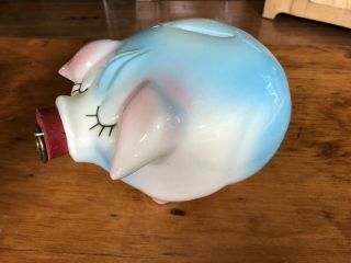 Vintage Hull Pottery 1957 " Corky Pig " Piggy Bank Pink Blue W/ Cork Nose Perfect