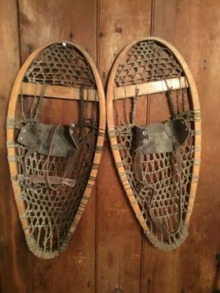 Vintage Faber Wooden Snow Shoes 12 X 26 Bear Paw
