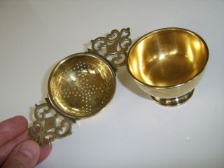 English Solid Silver Tea Strainer And Drip Bowl Stand London Hallmarks