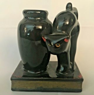 Rare Vintage / Antique Halloween Black Cat Candy Container Art Deco