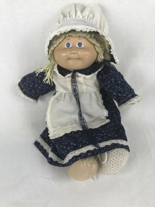 Vintage Cabbage Patch Kid 18 " 1982 Girl Blond Hair Blue Eyes Floral Dress & Hat