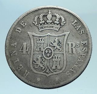 1859 Spain Queen Isabella Ii Antique Silver 4 Reales Spanish Coin I78326