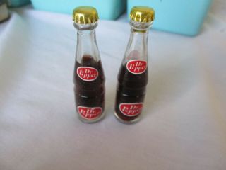 2 Vintage Miniature Mini Bottle Dr Pepper 3 " Tall Full Metal Cap Argentina