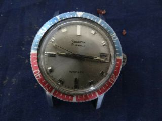 Vintage Swank 17 Jewels Pepsi Rotating Bezel Diver Automatic Watch