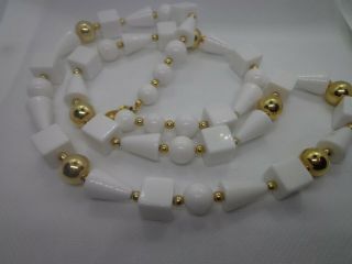 Vintage Trifari Signed White Lucite Gold Plate Necklace 30in