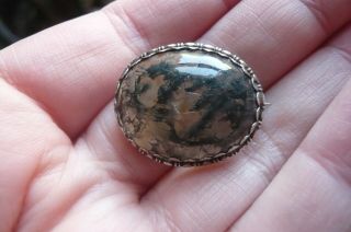 Vintage Scottish Moss Agate And Silver Brooch