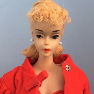 3 Blonde Barbie Ponytail - All Orig Paint - Vintage Brown Eyeliner - Red Flair
