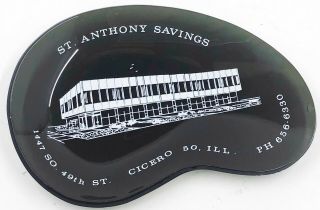 Vintage St.  Anthony Savings Bank Advertising Smoked Glass Dish Cicero Illinois