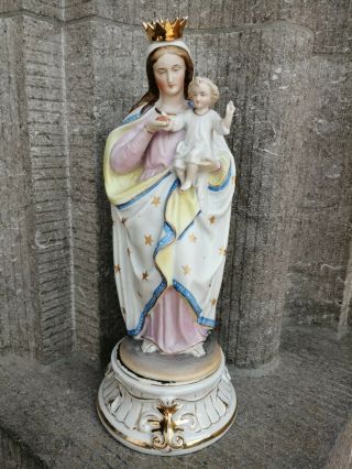 Antique France Porcelain Virgin Mary Madonna Child Jesus Altar Standing Statue