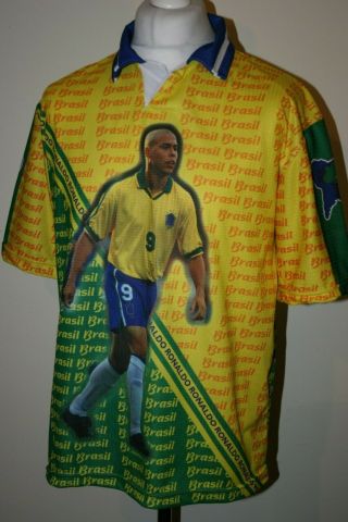 Ronaldo Brasil All Over Print 9 Football Jersey Shirt XL Vintage Top 2