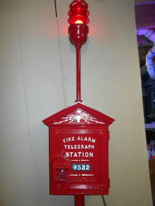 Antique Gamewell Restored Fire Call Box W Red Light,  Key,  Glass,  Cast Iron