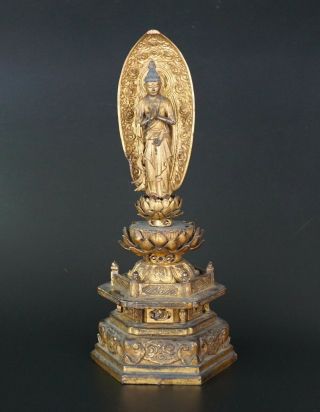 Japanese Antique Lacquer Gilt Wood Figure Buddha Bodhisattva Edo 18/19thc