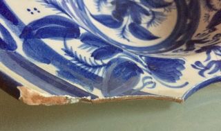 Antique 19th Century China? Barber Basin Bowl White Blue Broken Repaired 3
