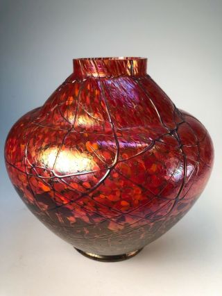 Large Vintage Loetz Old Glass Vase Signed Irridescent Arts And Crafts Antique