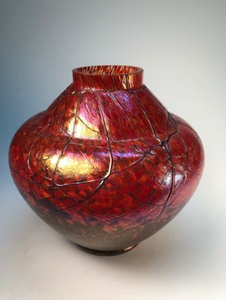 Large Vintage Loetz Old Glass Vase signed irridescent Arts and Crafts Antique 2