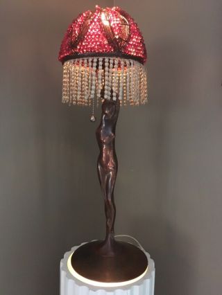 Art Deco Stylized Copper Nude Lamp 1930s