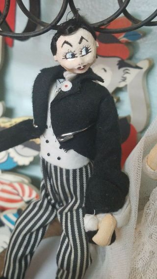 Vintage 10” Felt Klumpe Roldan Bride Groom Wedding Doll,  Stand - Made in Spain 3