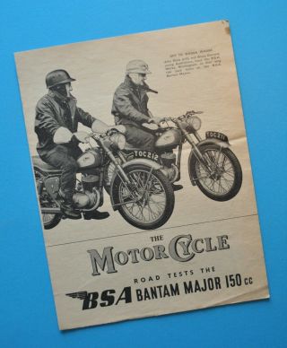 Vintage Rare Old 1956 Bsa Dealer Motorcycle Test D3 Bantam Major 150cc