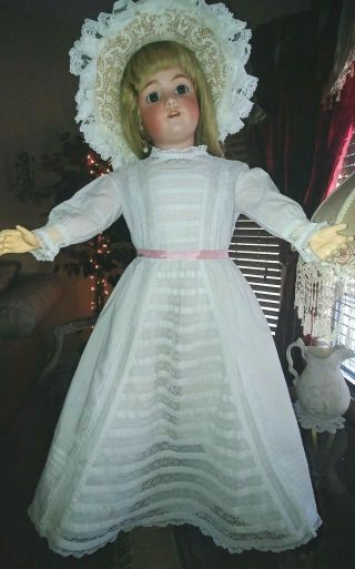 Large Antique White Cotton,  Lace Dress For French Jumeau Bru Or German Doll