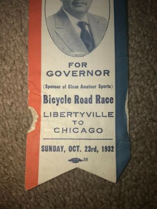 Vintage 1932 Len Small for governor: Illinois cloth badge Bicycle Road Race 3