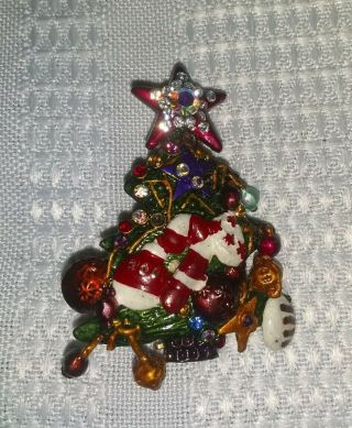 Vintage Brooch Signed L - S Gold Christmas Tree Pin
