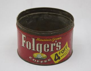 Vintage Dated 1959 Red Advertising Folgers Coffee Can Tin Metal Container (2)