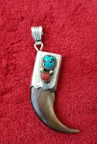 Vintage Navajo Native American Sterling Silver Turquoise Bear 