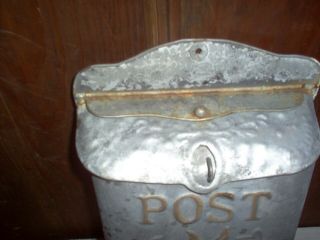 VINTAGE MAILBOX AND POST WALL MOUNT WITH 2 OPENINGS ON TOP 2