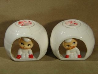 Rare Vintage Holt Howard Pixies In Igloo Candle Holders Pair