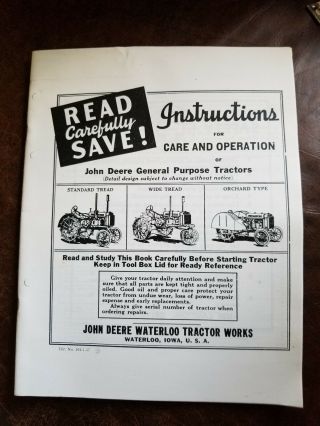 Vintage 1957 John Deere Care And Operation General Purpose Tractors 104 - 1 - 57