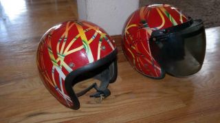 Custom Painted Vintage 1970s Bell Toptex Open Face Motorcycle Helmets