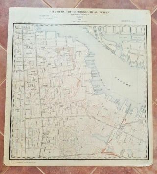 Antique Map - City Of Baltimore Topog.  Survey - 1897/inner Harbor/md Science Cnt