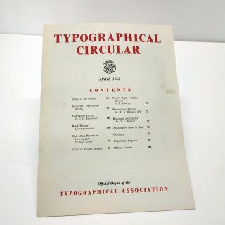 Typographical Circular April 1962 Vintage Official Organ Of The Association Old