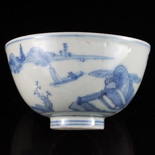 Chinese Blue And White Porcelain Bowl Ming Dynasty Landscape Painting
