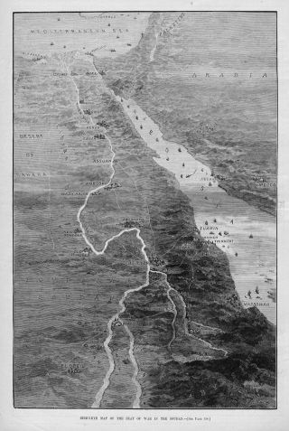 Soudan 1884 Map Of The Seat Of War In Soudan Mecca Berber Khartoom Red Sea
