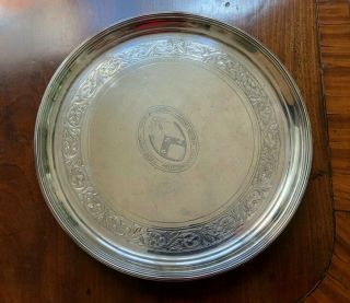 Antique Round Crested Sterling Silver Salver Serving Tray By J E Caldwell & Co.