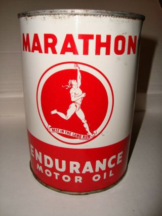 Vintage Marathon Endurance Motor Oil Can Great Graphics One Quart