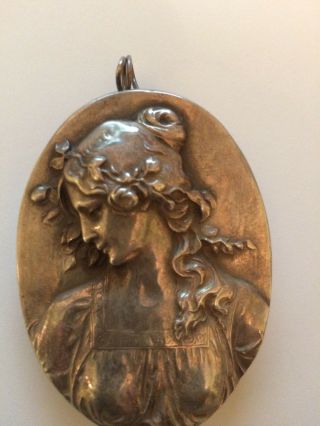 Antique Art Noveau Silver Bust Pendant