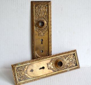 Antique Sargent & Co Ornate Brass Door Knob Backplates Numbered 965,  966,  967