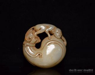 Unique China Natural Hetian White Jade Handmade Monkey Pendant Amulet Jjo