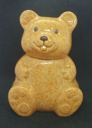 Vintage Avon Ceramic Tan Teddy Bear Brown Flecked Cookie Jar 10 "