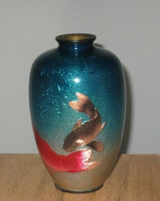 Wonderful Antique Japanese Ginbari Cloisonne Enamel Vase with Koi - 3
