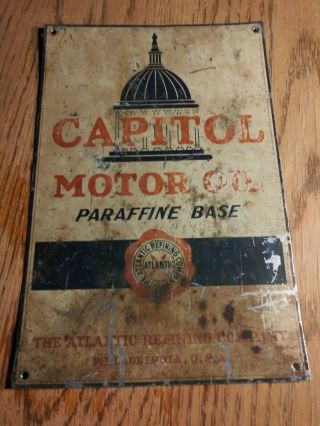 Vintage 1930s Capital Motor Oil Atlantic Metal Sign Old Gas Philadelphia Pa