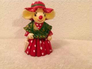 Vintage Christmas Lady Mouse Candle In Dress,  Shawl,  Hat,  Umbrella Unburned 6 "